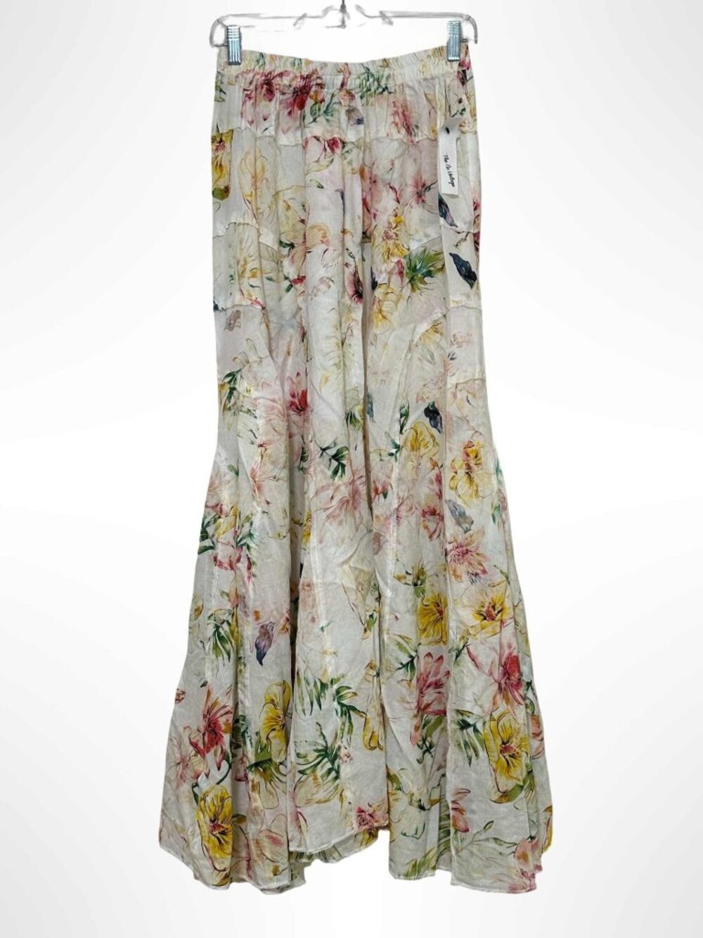THE NU VINTAGE Floral Print Cotton Gauze Maxi Skirt Pink Yellow One Size NWT